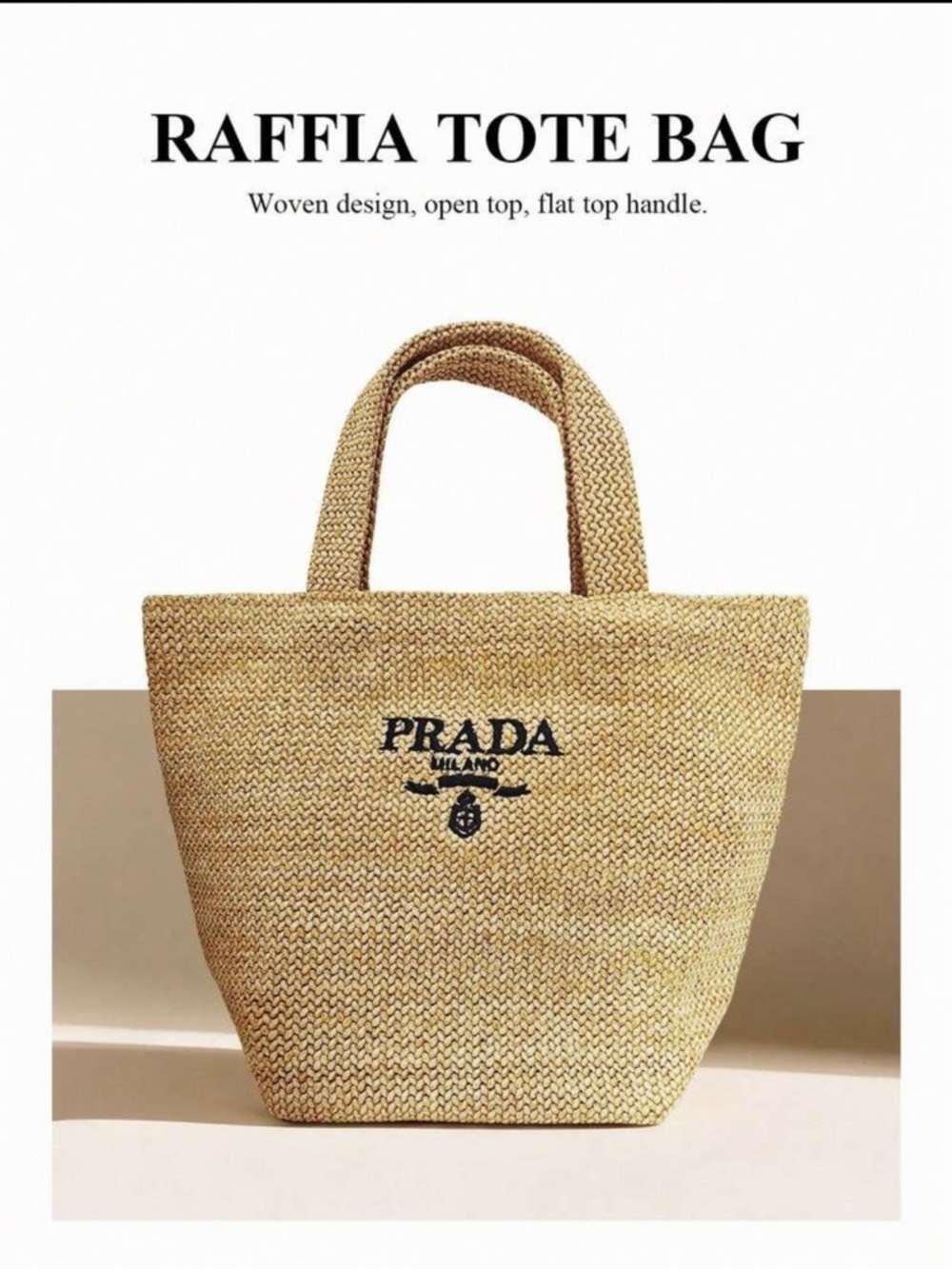 Prada Raffia Tote Bag with Black Logo - Picture 2 of 9